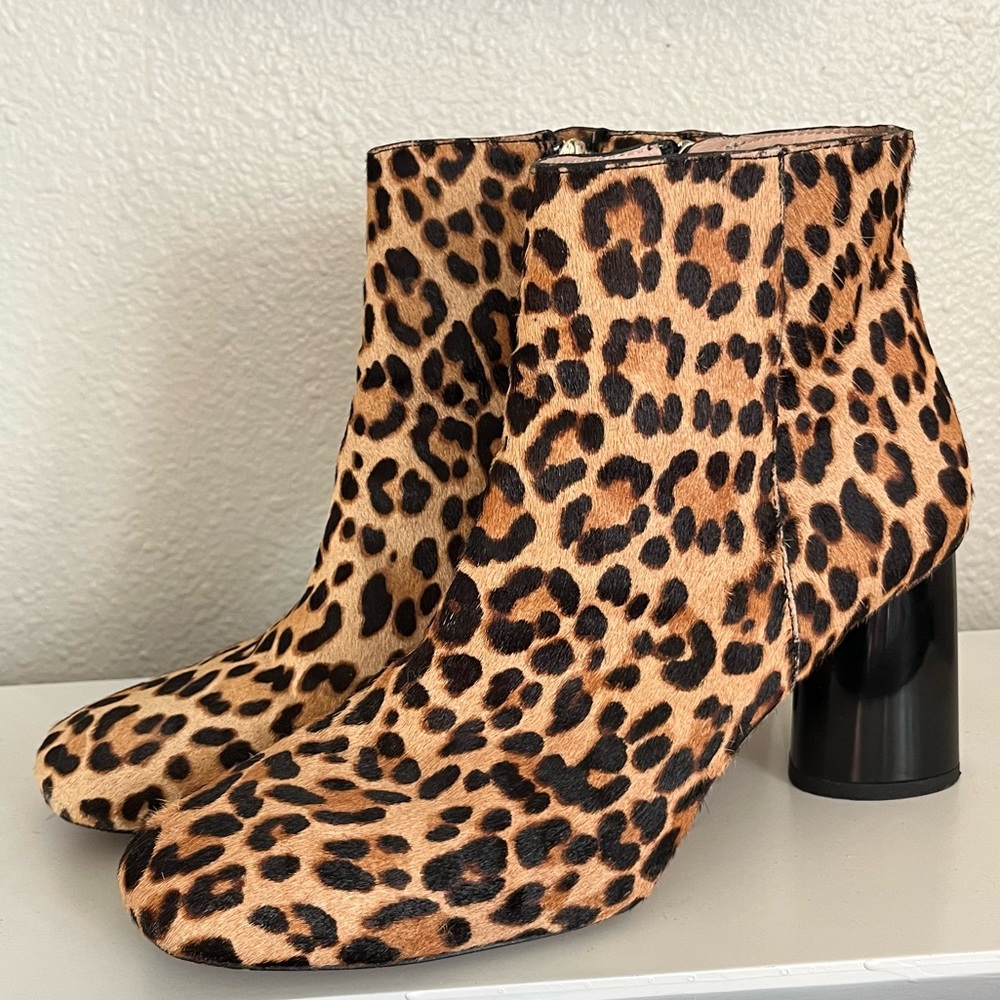 Kate Spade Rudy Leopard Print Calf Hair Ankle Booties Block Heel 8.5